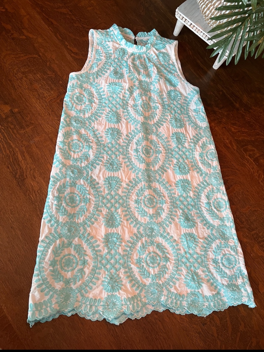 SHEIN Aqua Blue Floral Embroidered Mini Dress